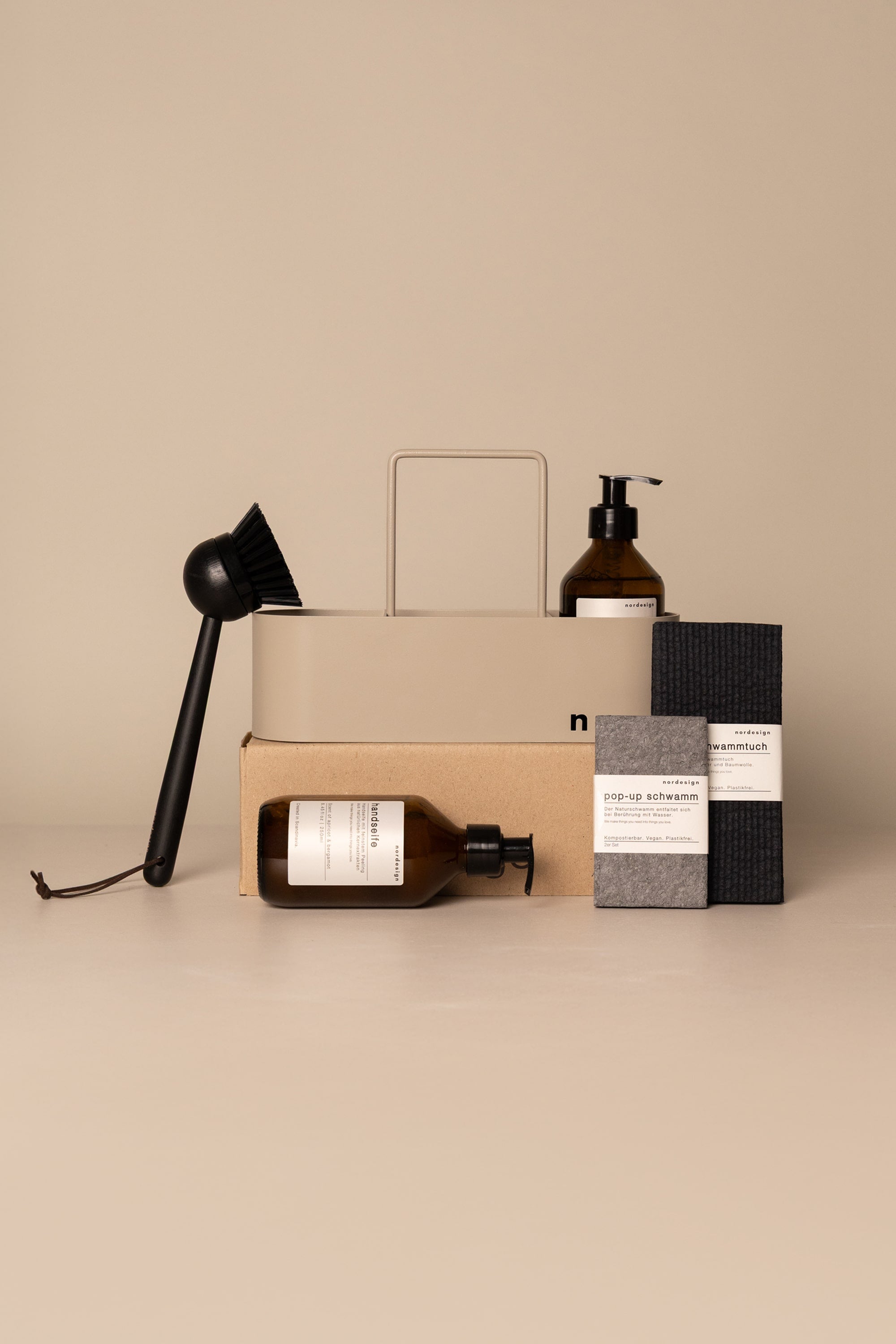 nordesign — set with dish brush, sponge cloth, hand soap